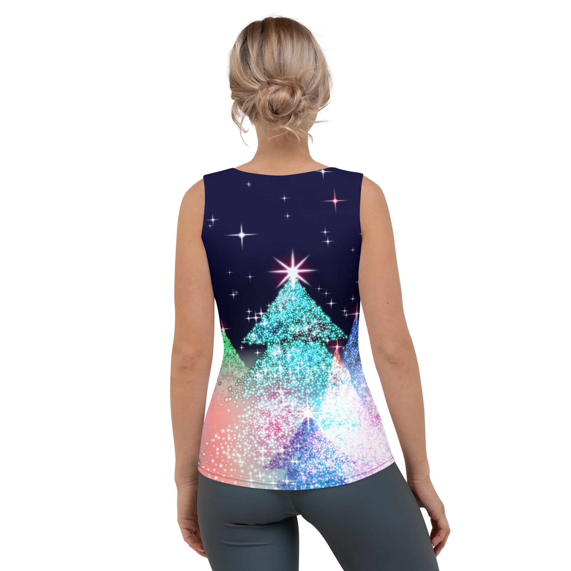 Shimmery Christmas Tree Print Tank Top