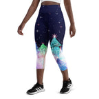 Shimmery Christmas Tree Print Yoga Capris
