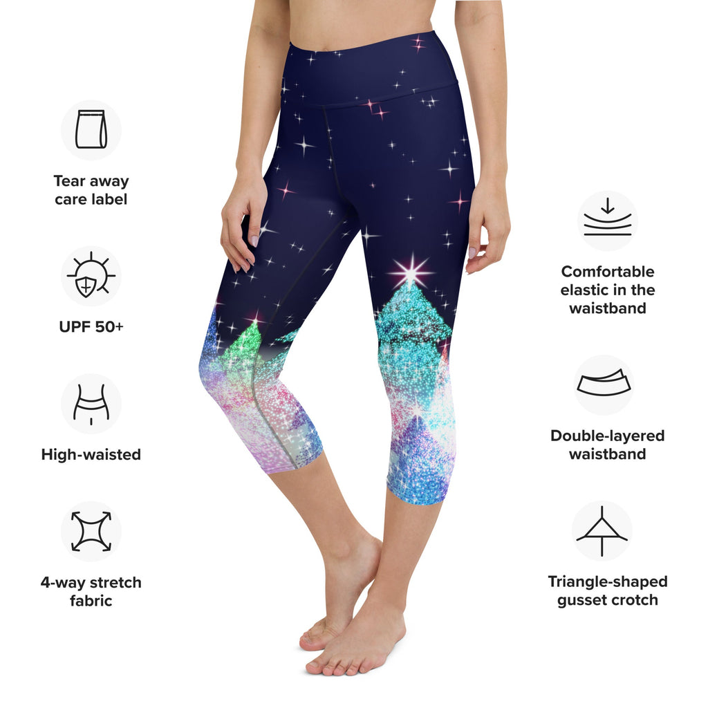 Shimmery Christmas Tree Print Yoga Capris
