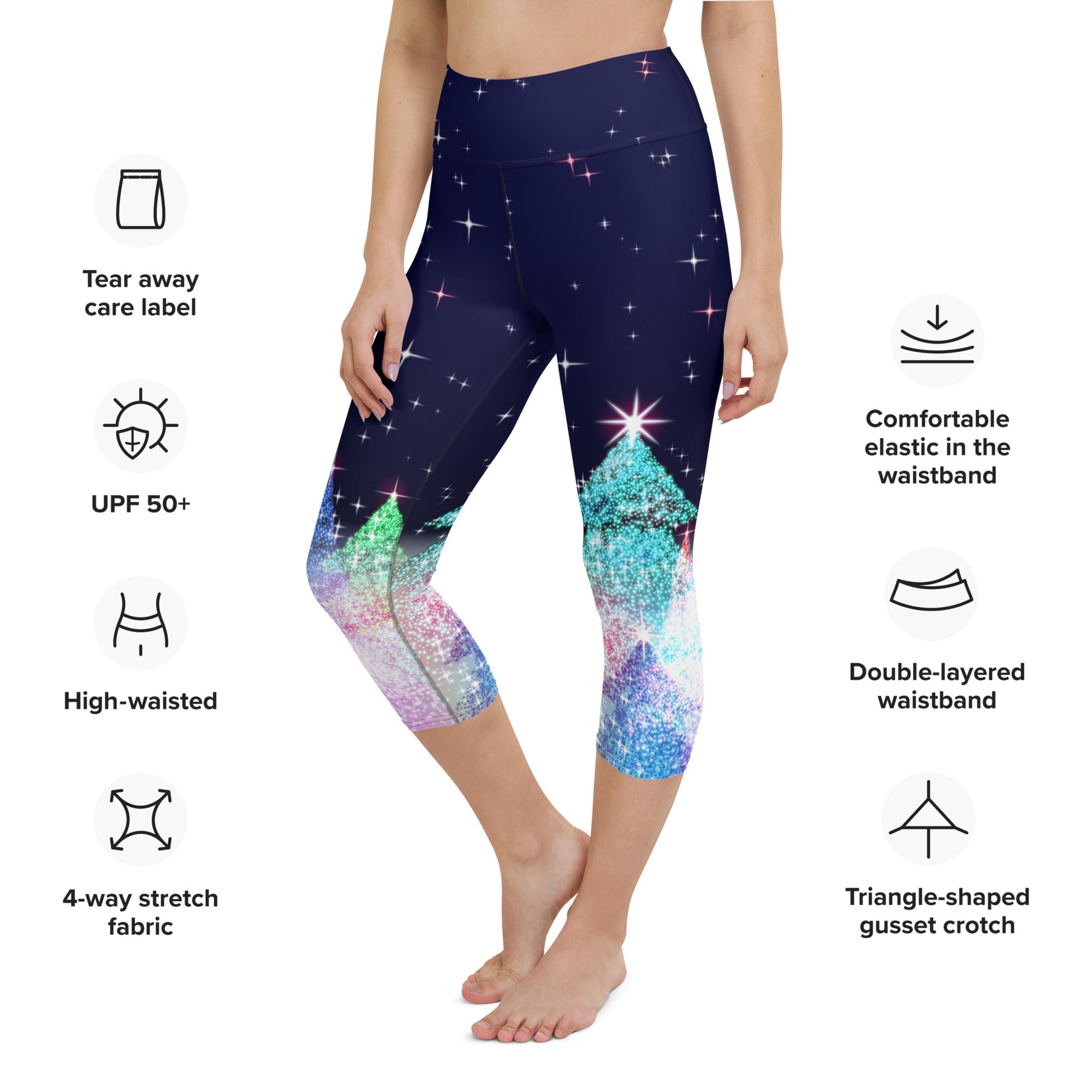 Shimmery Christmas Tree Print Yoga Capris