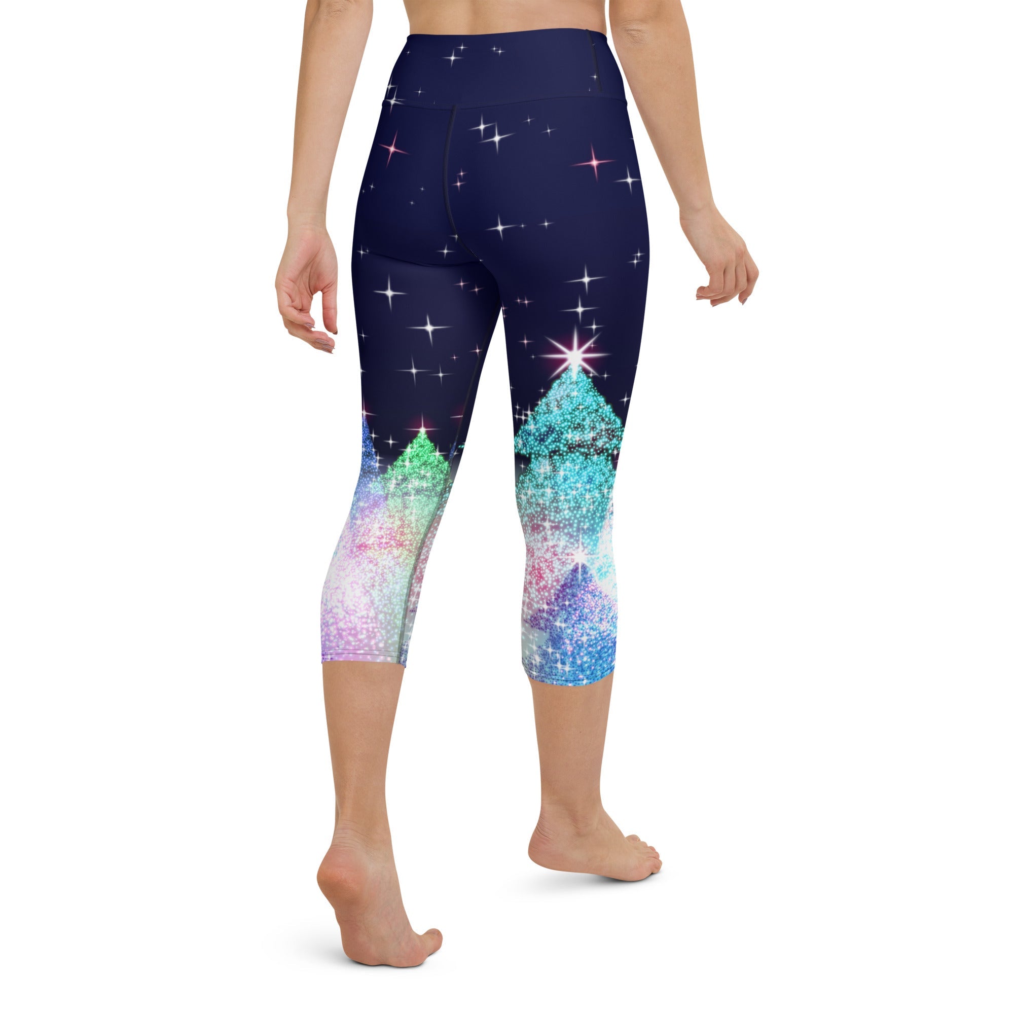 Shimmery Christmas Tree Print Yoga Capris