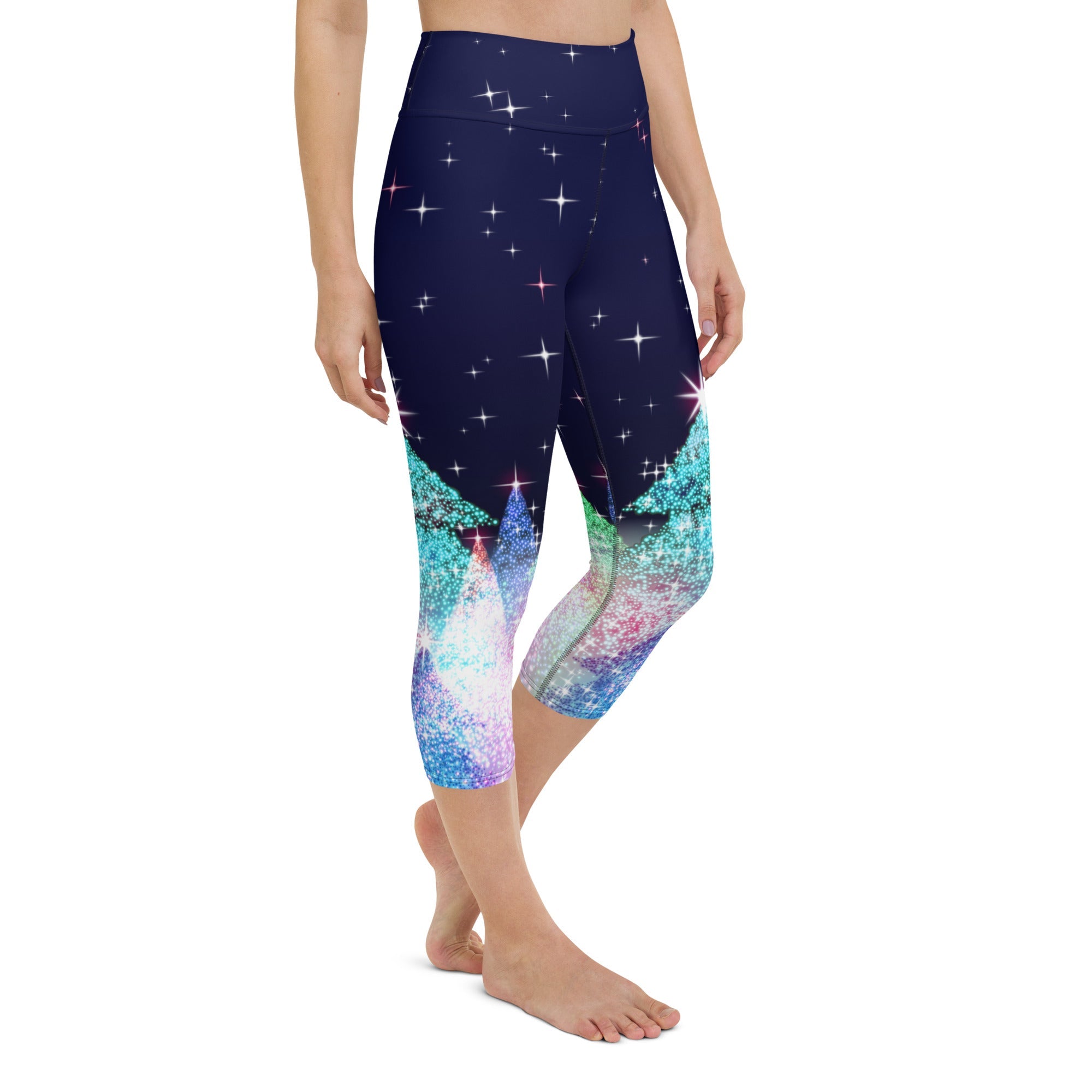 Shimmery Christmas Tree Print Yoga Capris