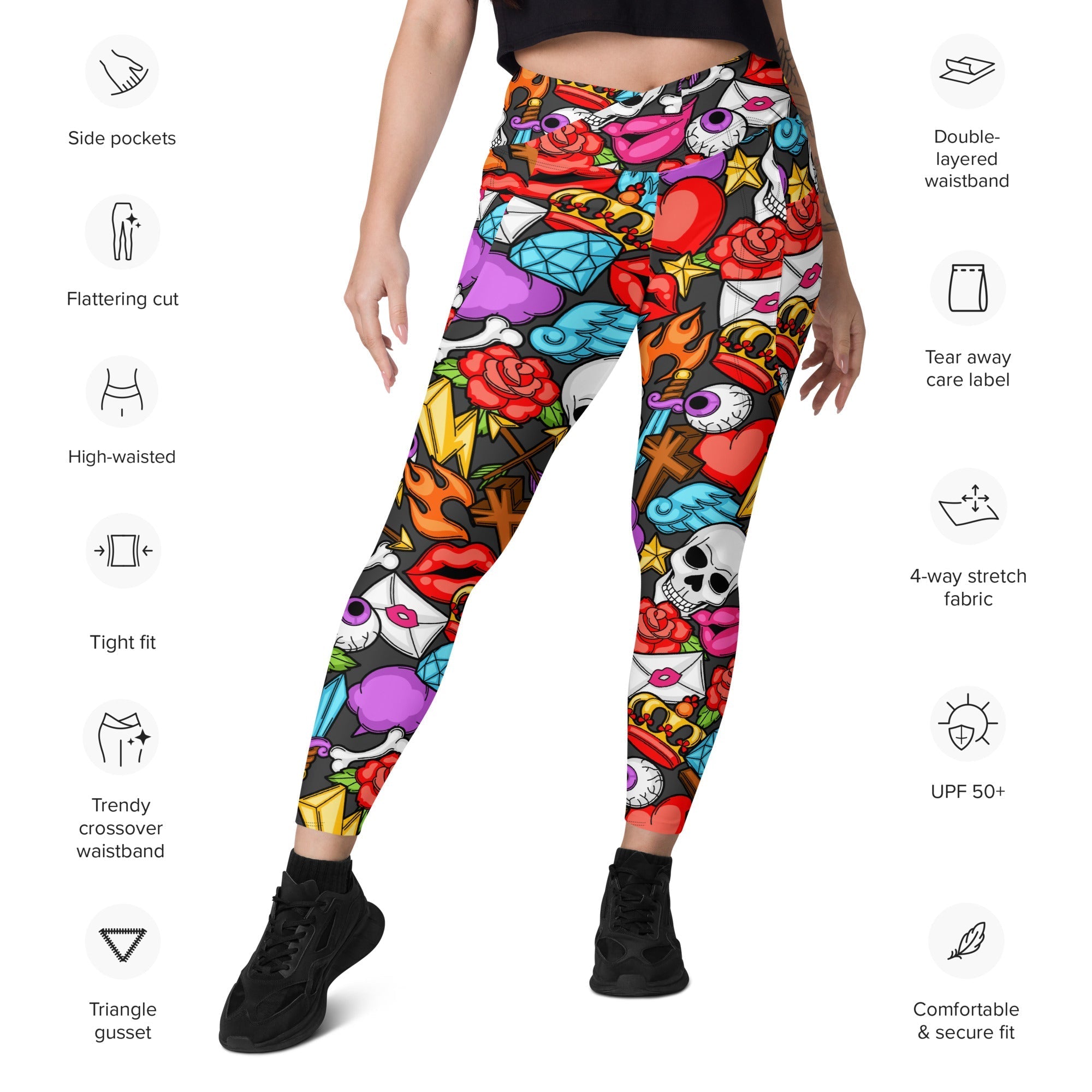 Skulls Crossover Leggings With Pockets