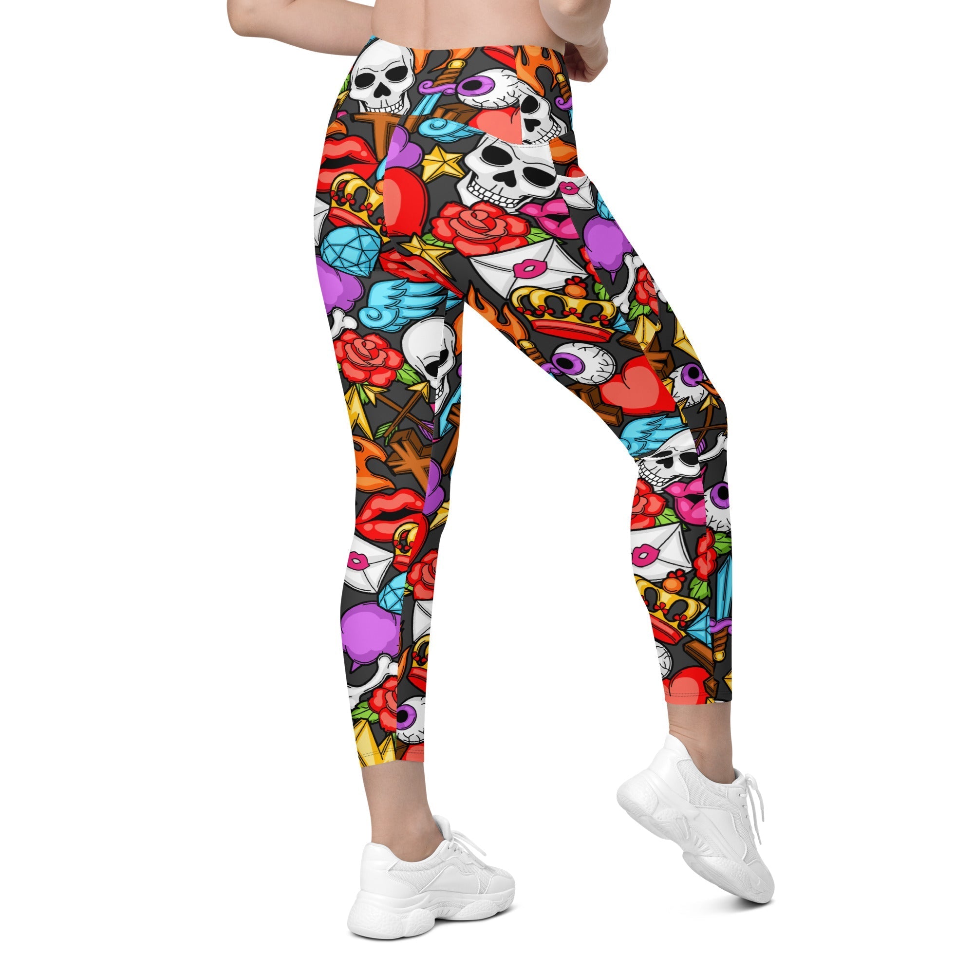 Skulls Crossover Leggings With Pockets