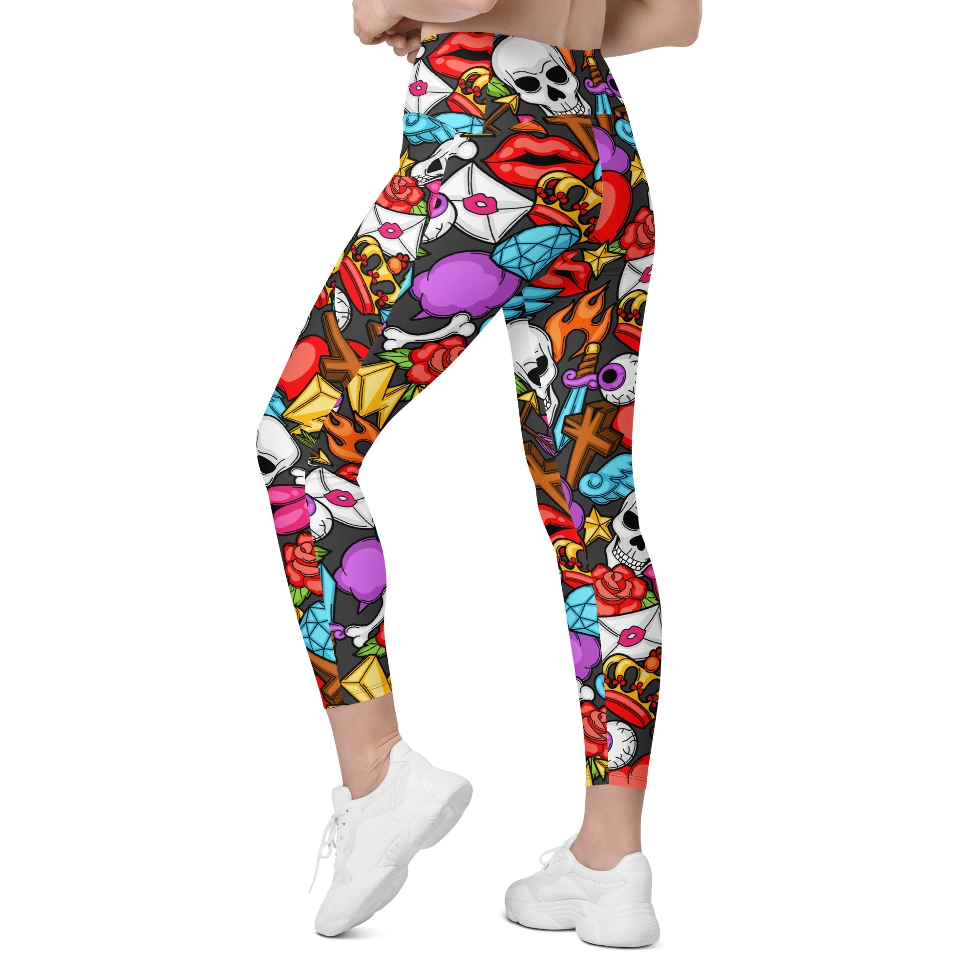 Skulls Crossover Leggings With Pockets