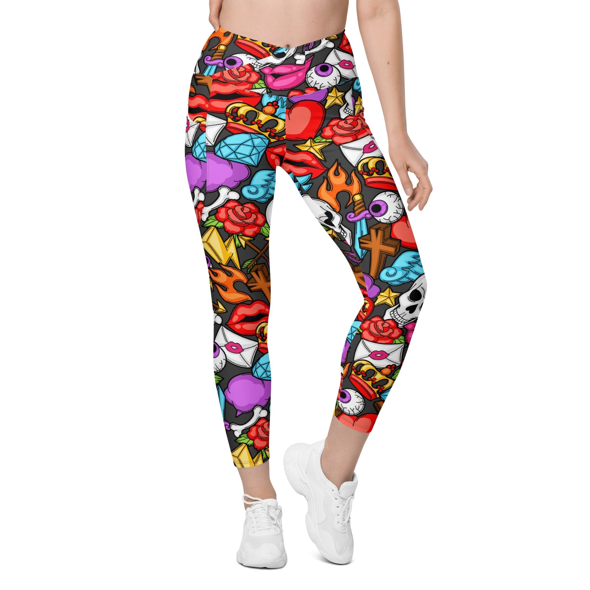 Skulls Crossover Leggings With Pockets