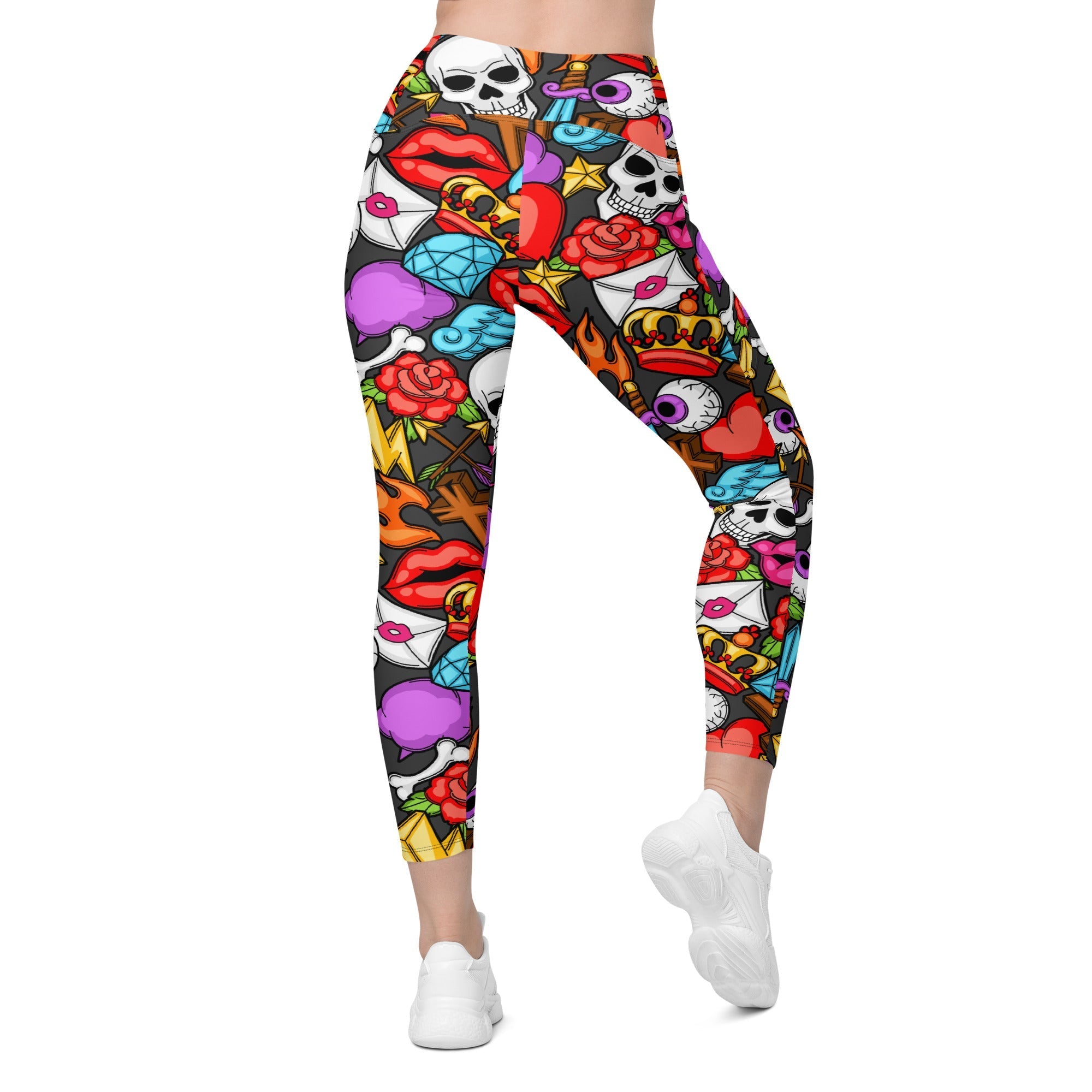 Skulls Crossover Leggings With Pockets
