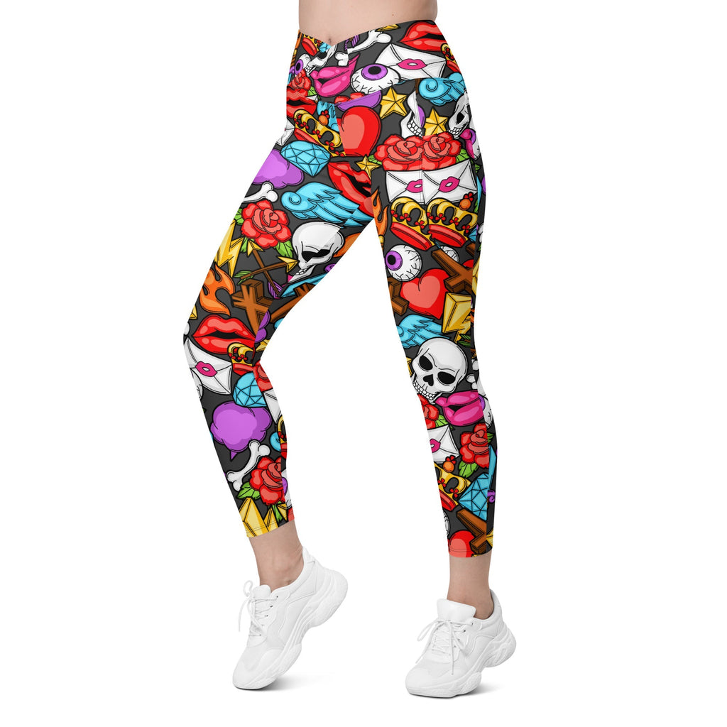 Skulls Crossover Leggings With Pockets