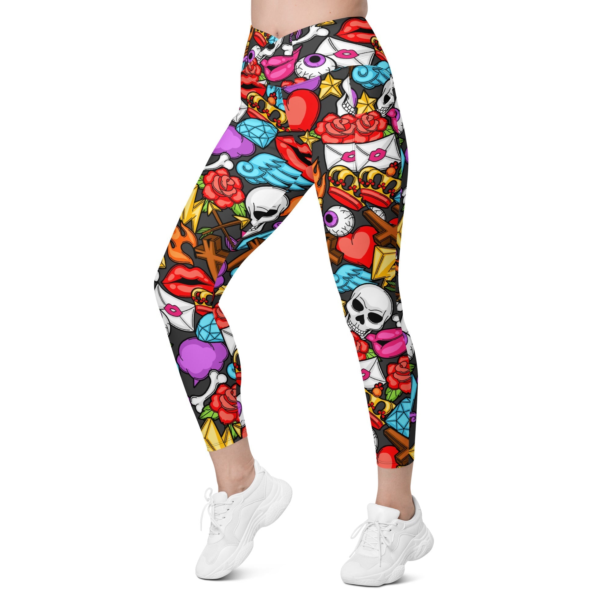 Skulls Crossover Leggings With Pockets