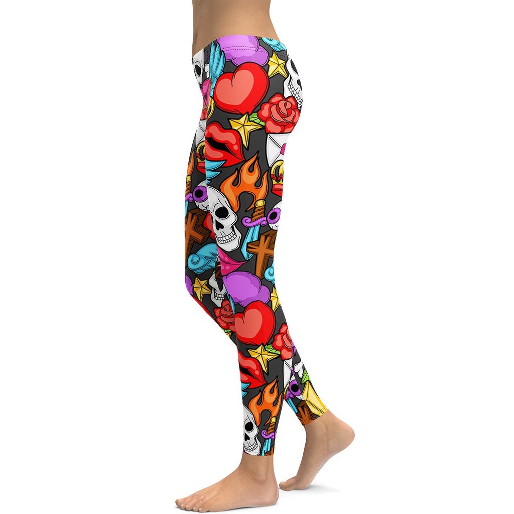 Fashionable Colorful Skull Printed Leggings FIERCEPULSE