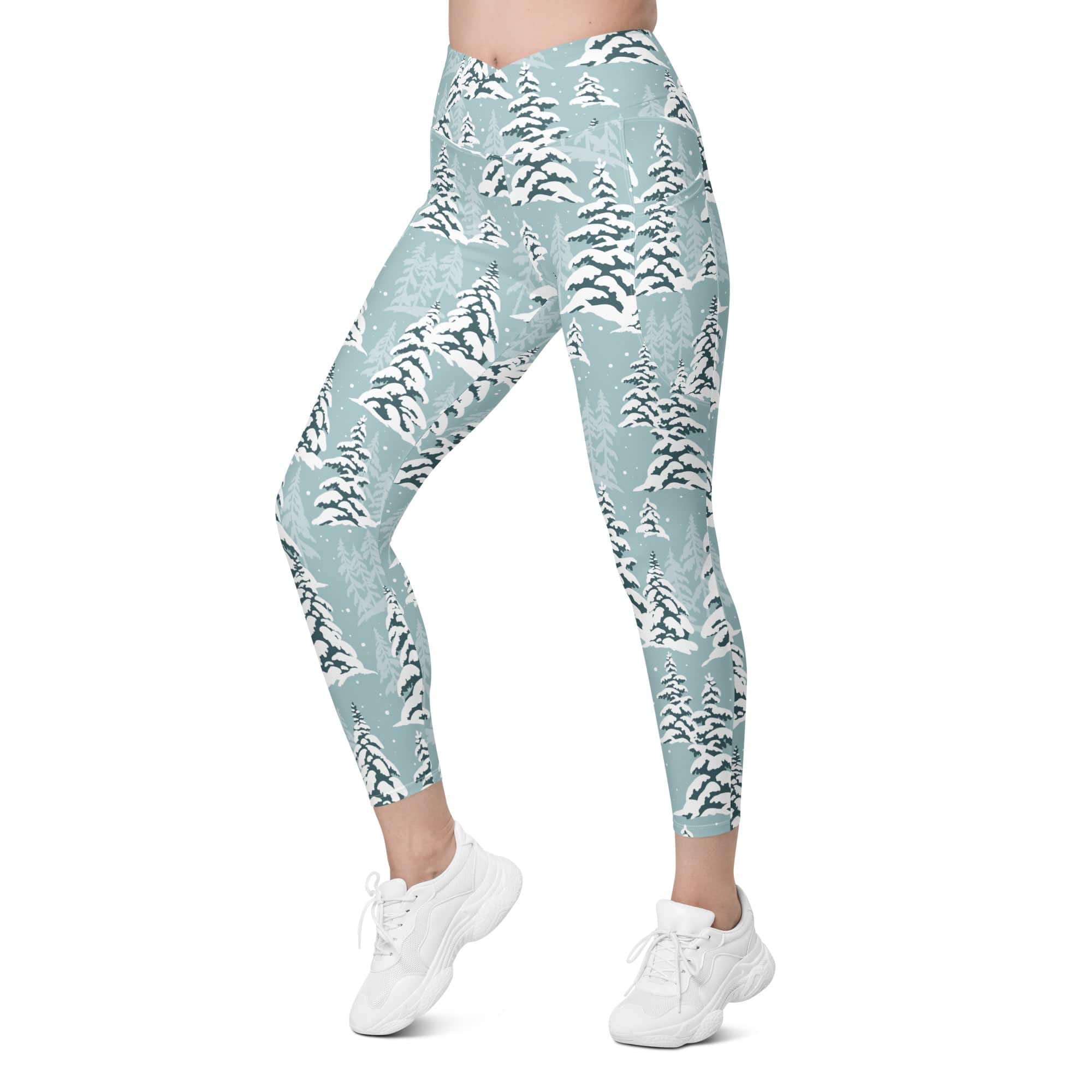 Snow-Covered Pines Crossover Leggings With Pockets