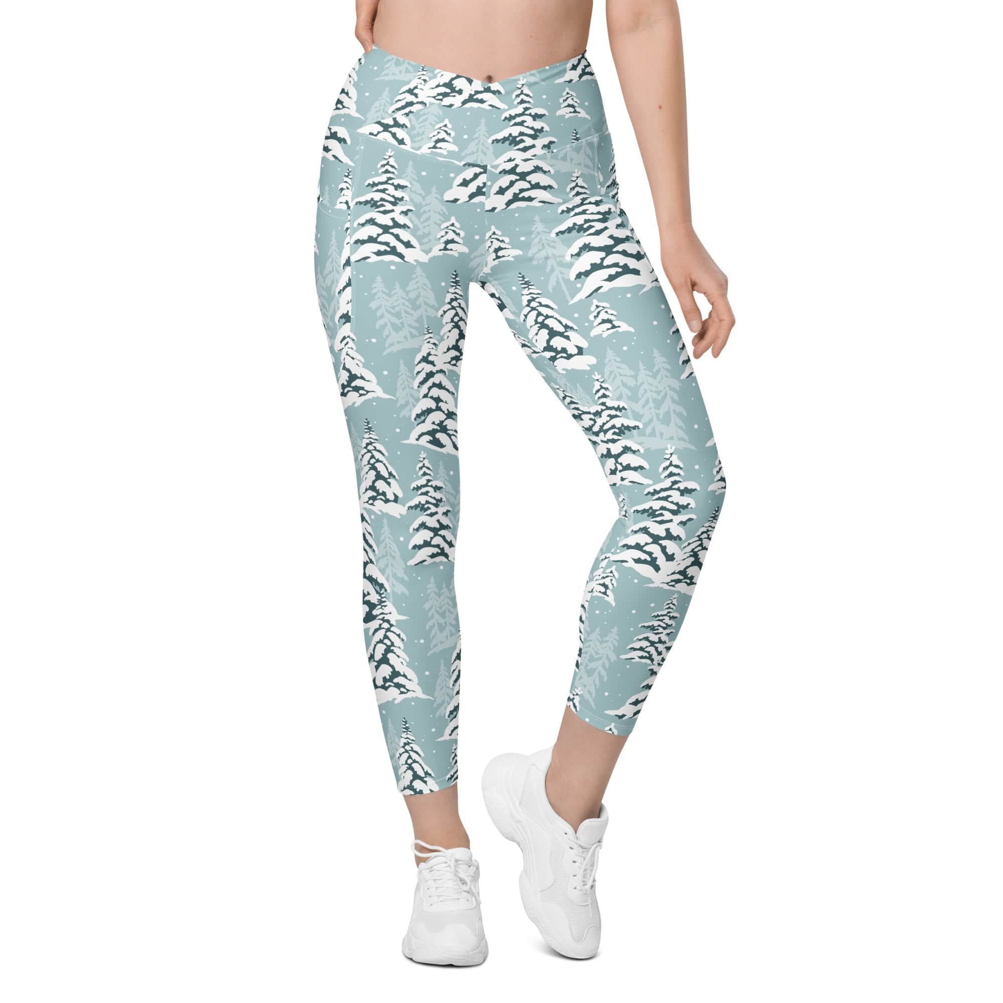 Snow-Covered Pines Crossover Leggings With Pockets