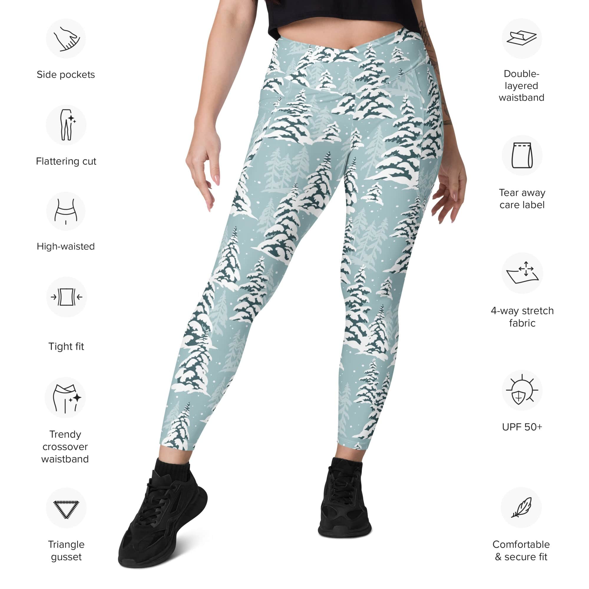 Snow-Covered Pines Crossover Leggings With Pockets