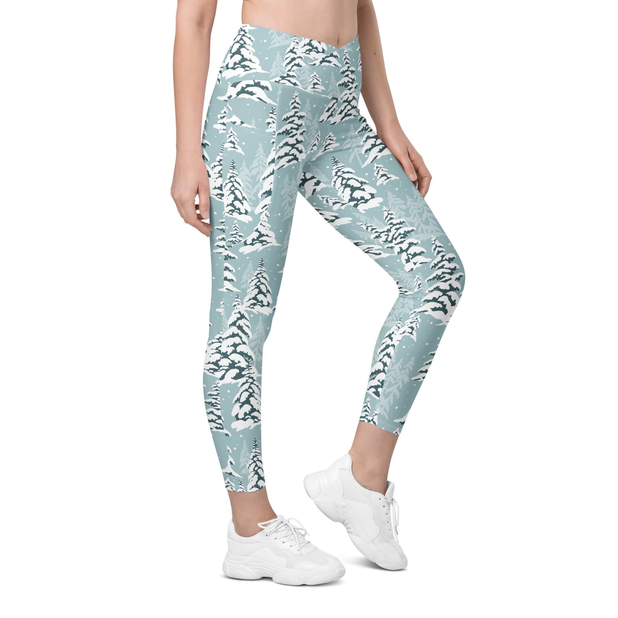 Snow-Covered Pines Crossover Leggings With Pockets