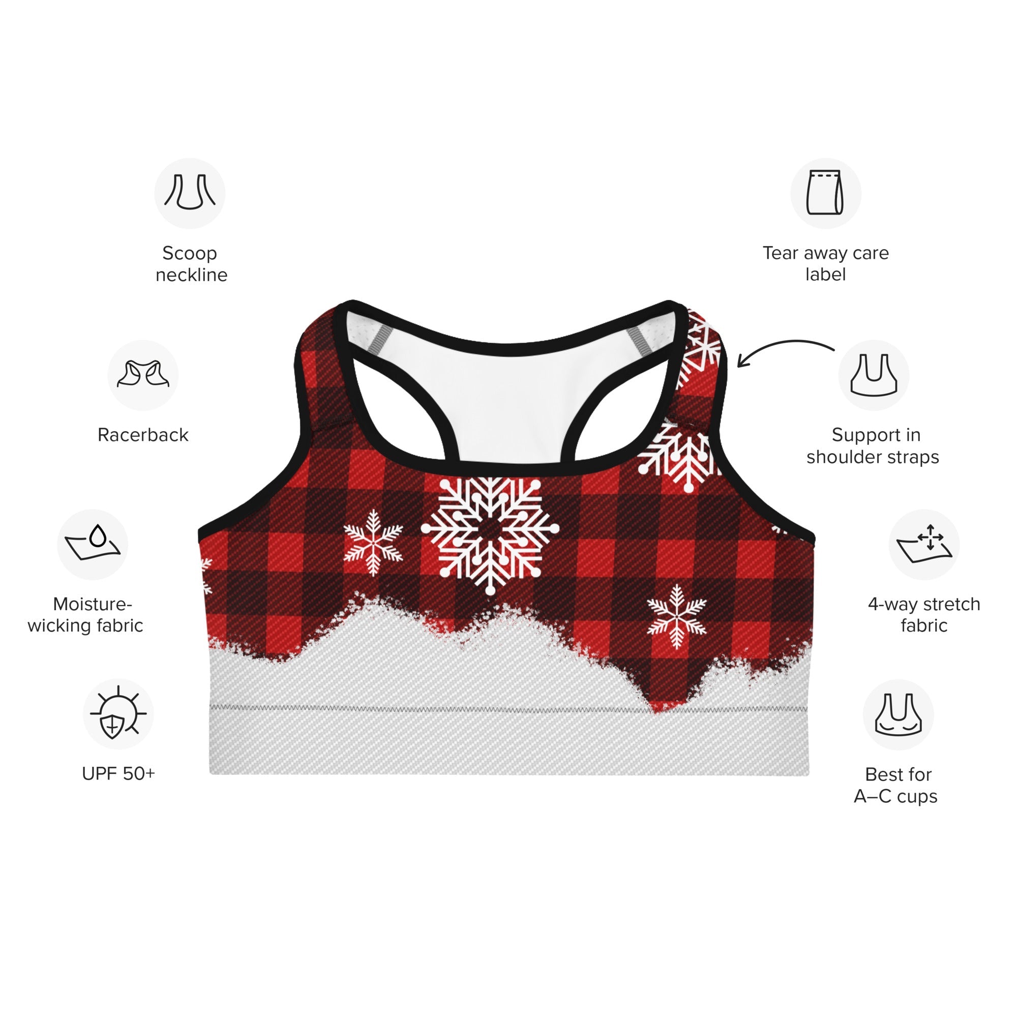 Snowy Plaid Perfection Sports Bra