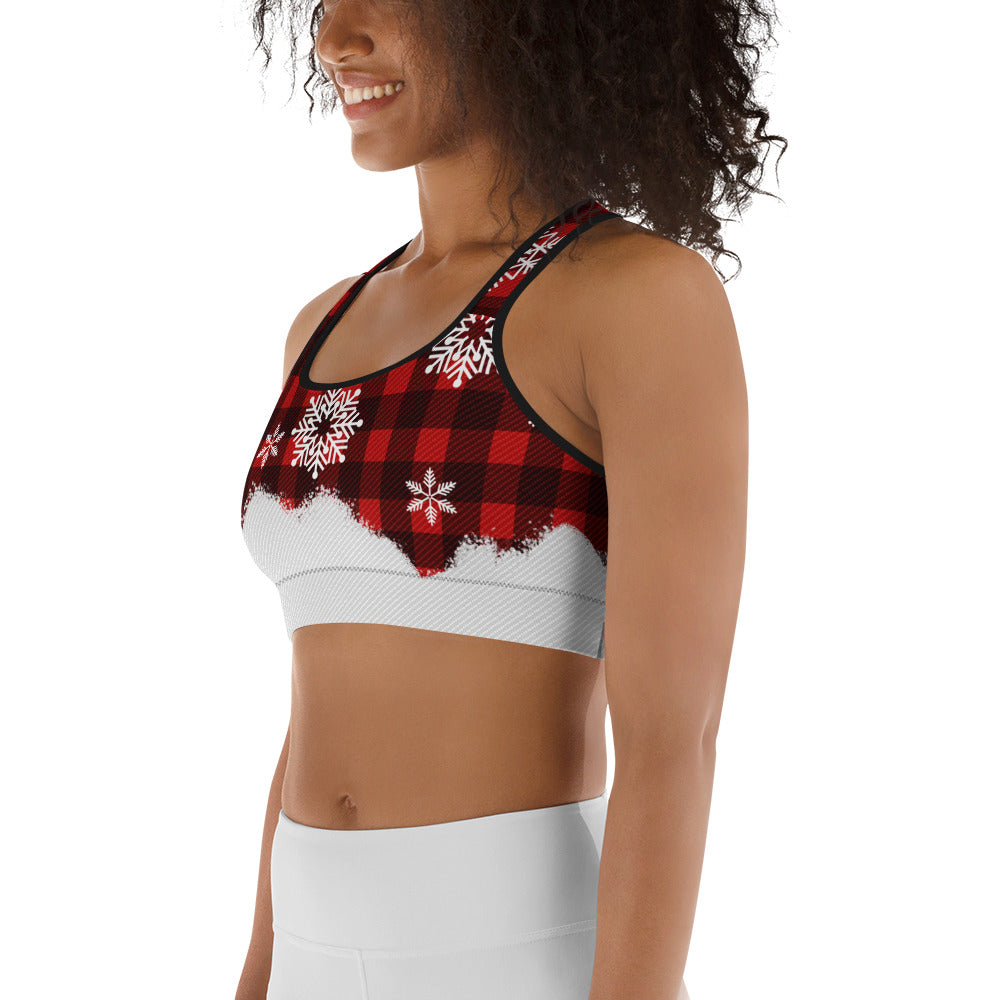 Snowy Plaid Perfection Sports Bra