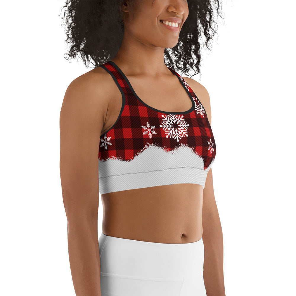 Snowy Plaid Perfection Sports Bra