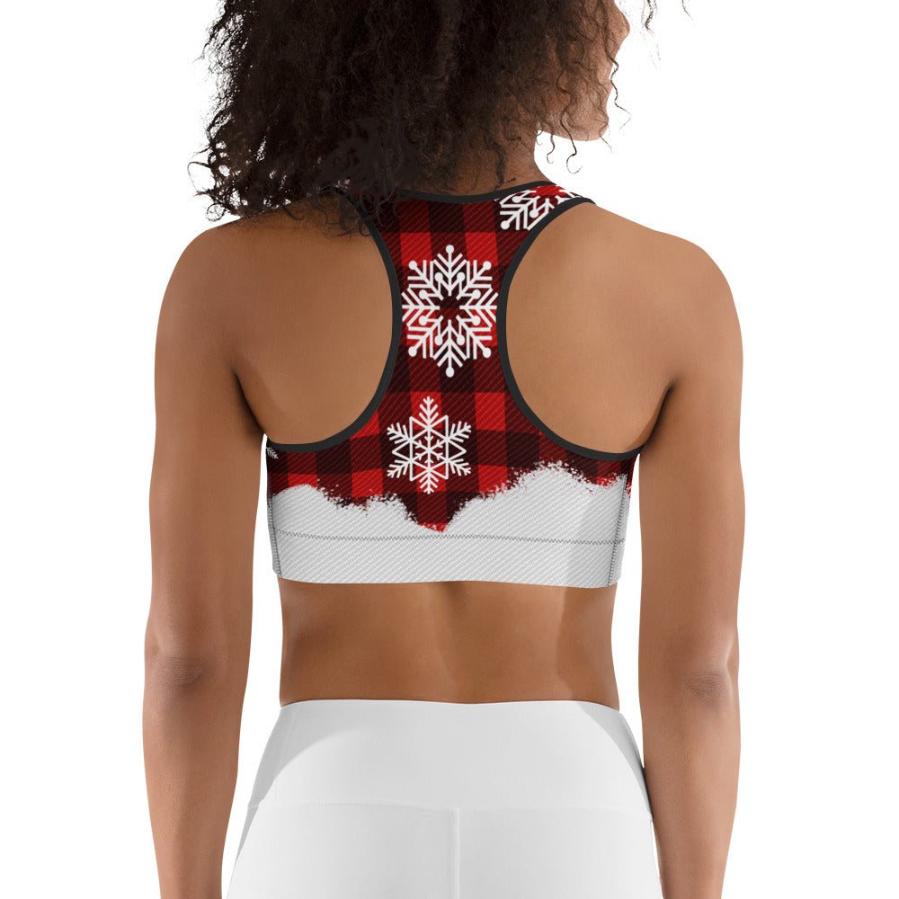 Snowy Plaid Perfection Sports Bra