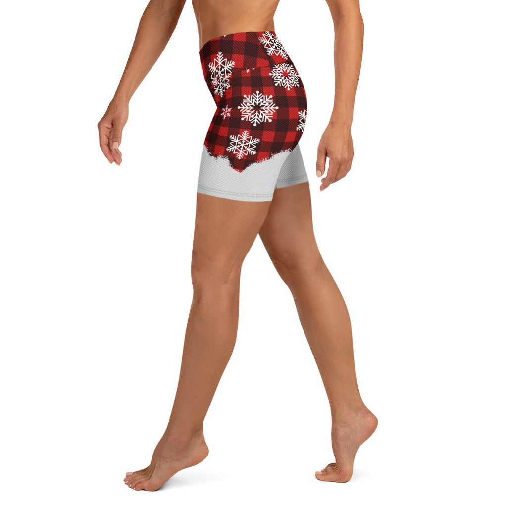 Snowy Plaid Perfection Yoga Shorts
