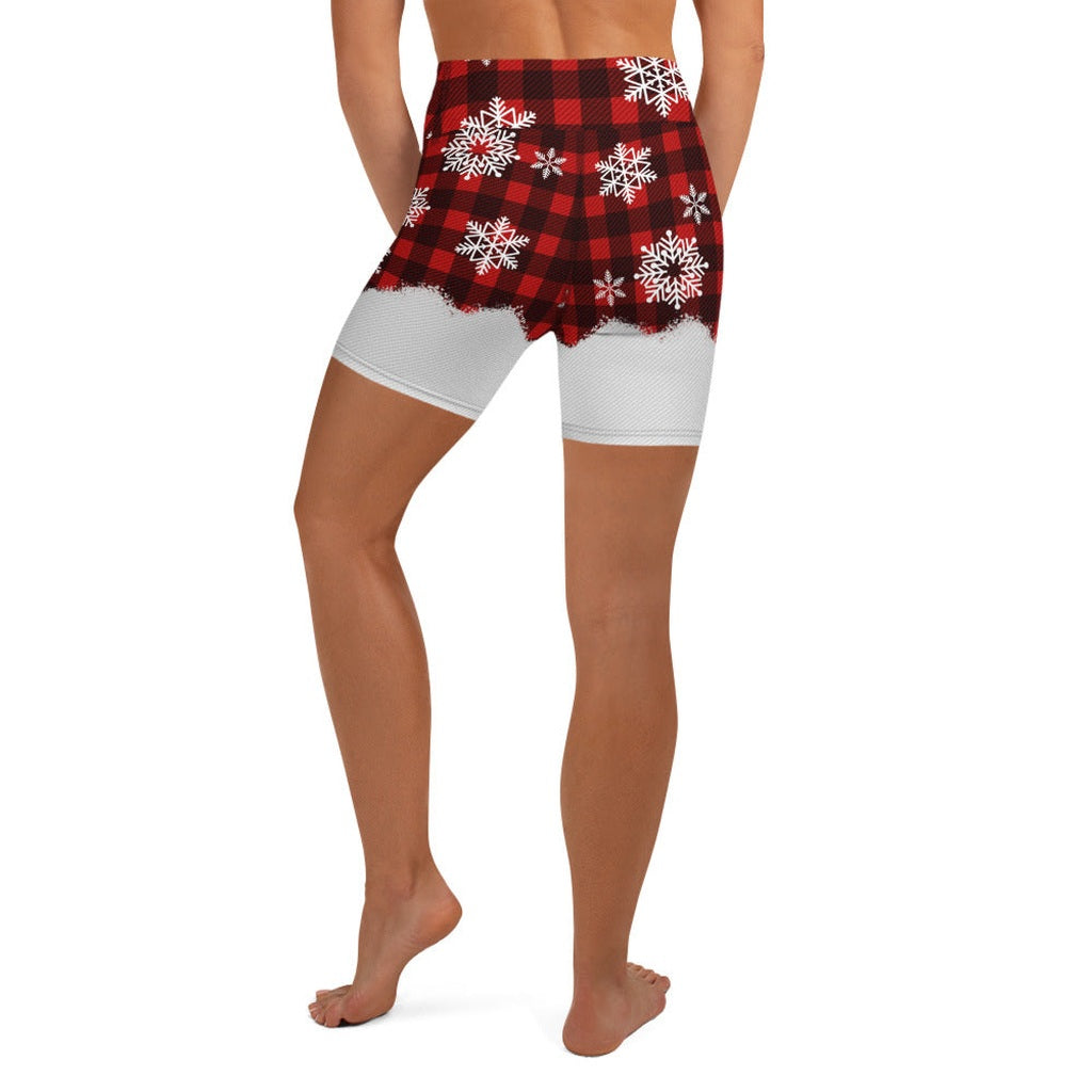 Snowy Plaid Perfection Yoga Shorts