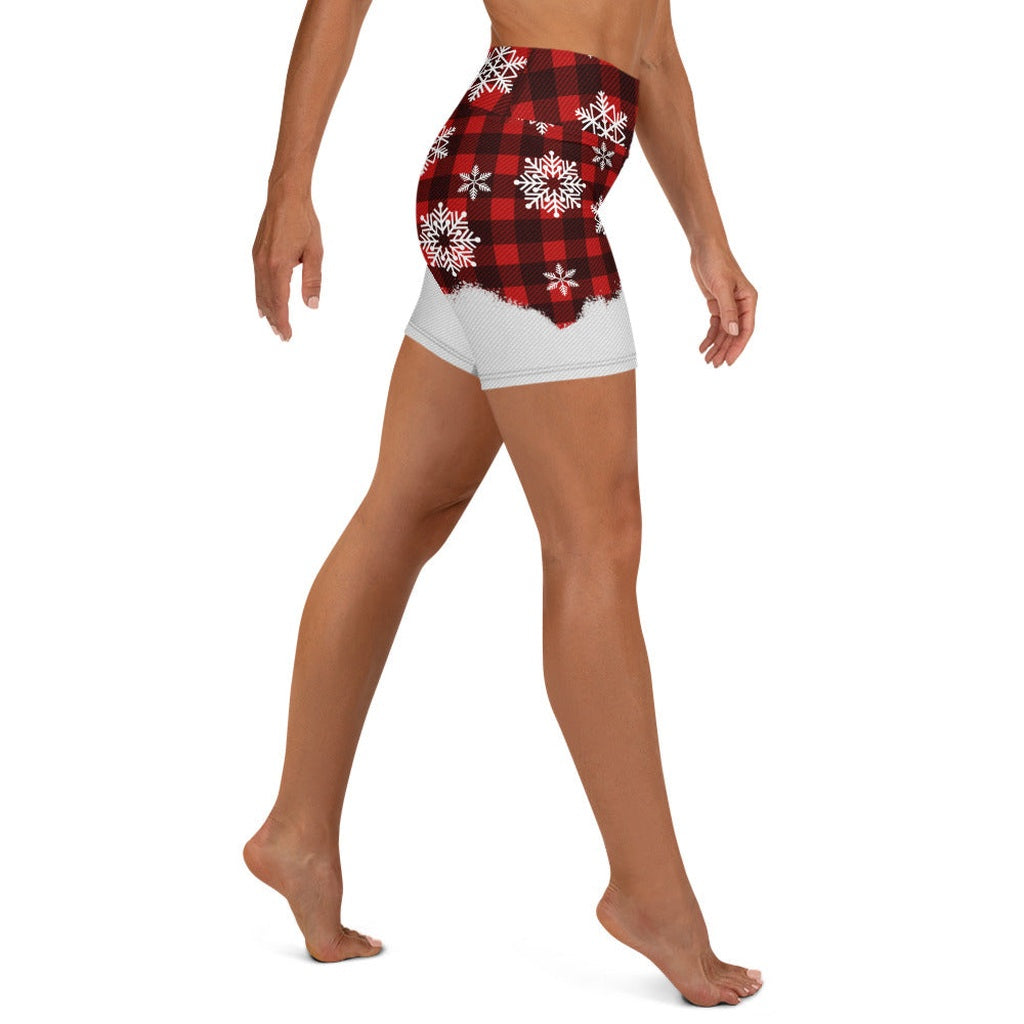 Snowy Plaid Perfection Yoga Shorts