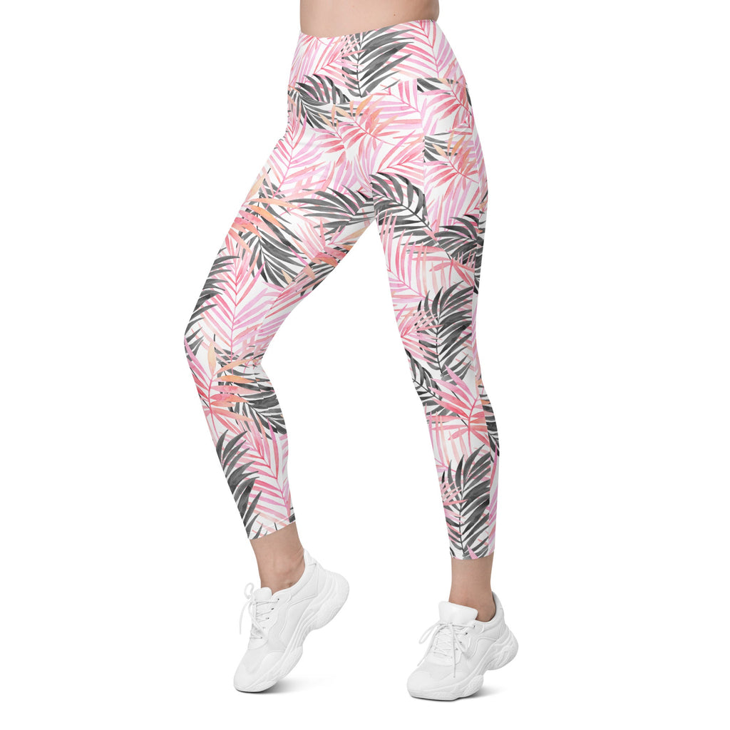 Soft Pink Tropical Leggings with Pockets