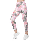 Soft Pink Tropical Leggings with Pockets