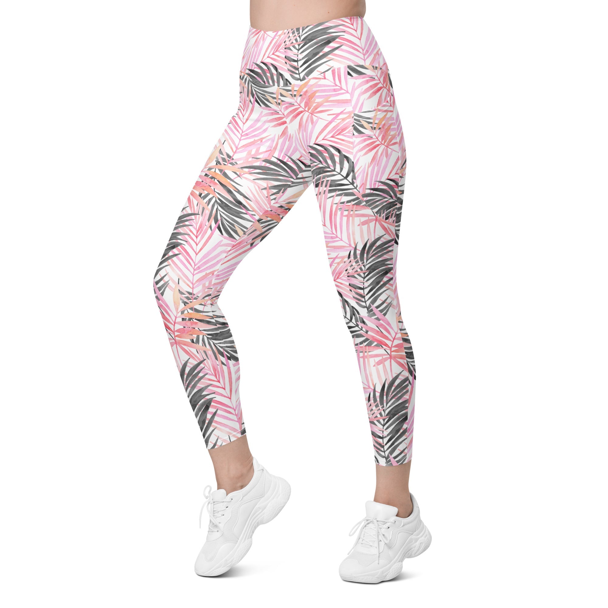Soft Pink Tropical Leggings with Pockets
