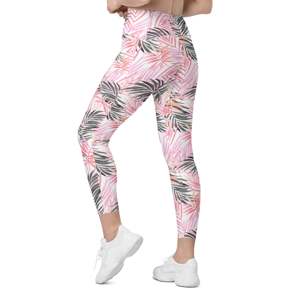 Soft Pink Tropical Leggings with Pockets