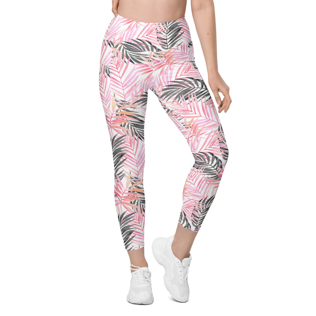 Soft Pink Tropical Leggings with Pockets