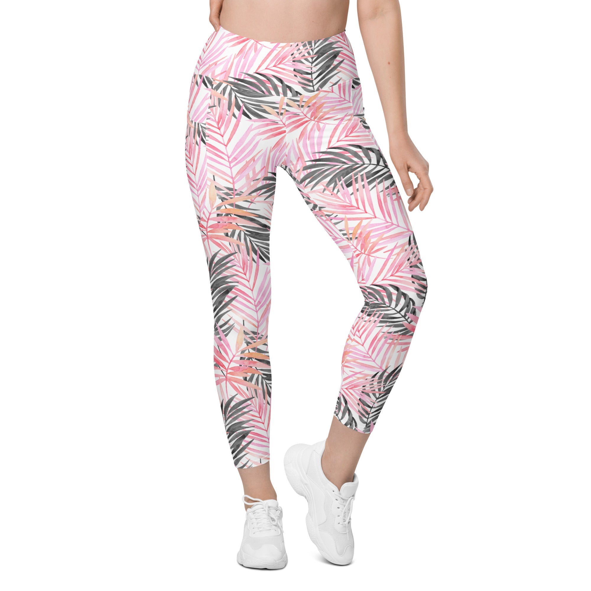 Soft Pink Tropical Leggings with Pockets