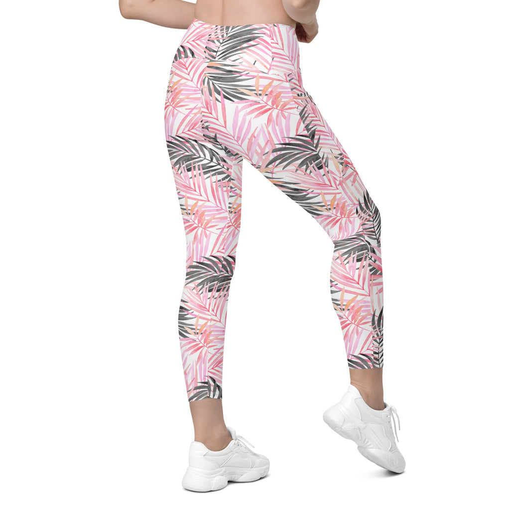 Soft Pink Tropical Leggings with Pockets