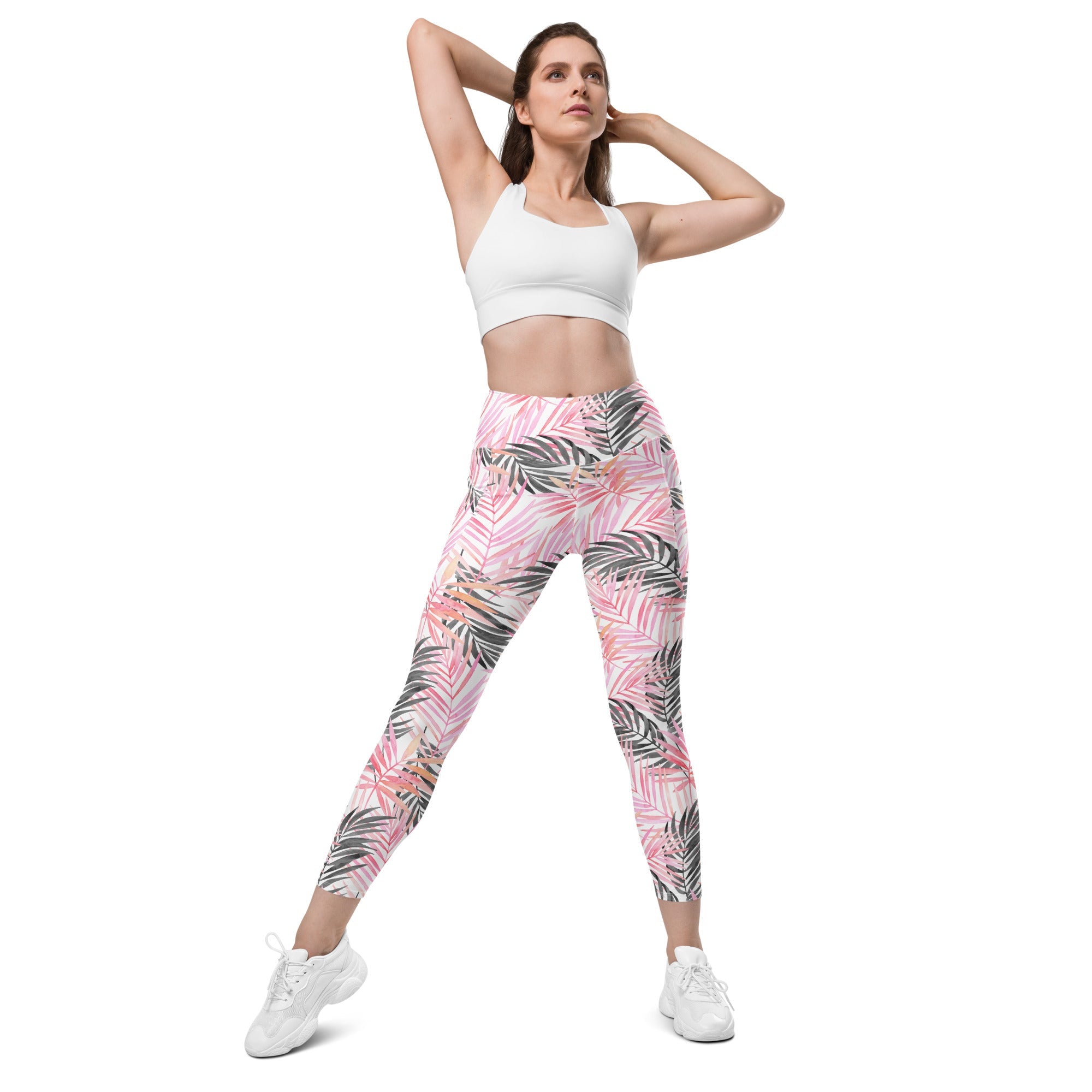 Soft Pink Tropical Leggings with Pockets