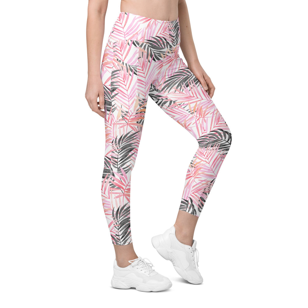 Soft Pink Tropical Leggings with Pockets