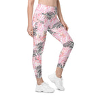 Soft Pink Tropical Leggings with Pockets