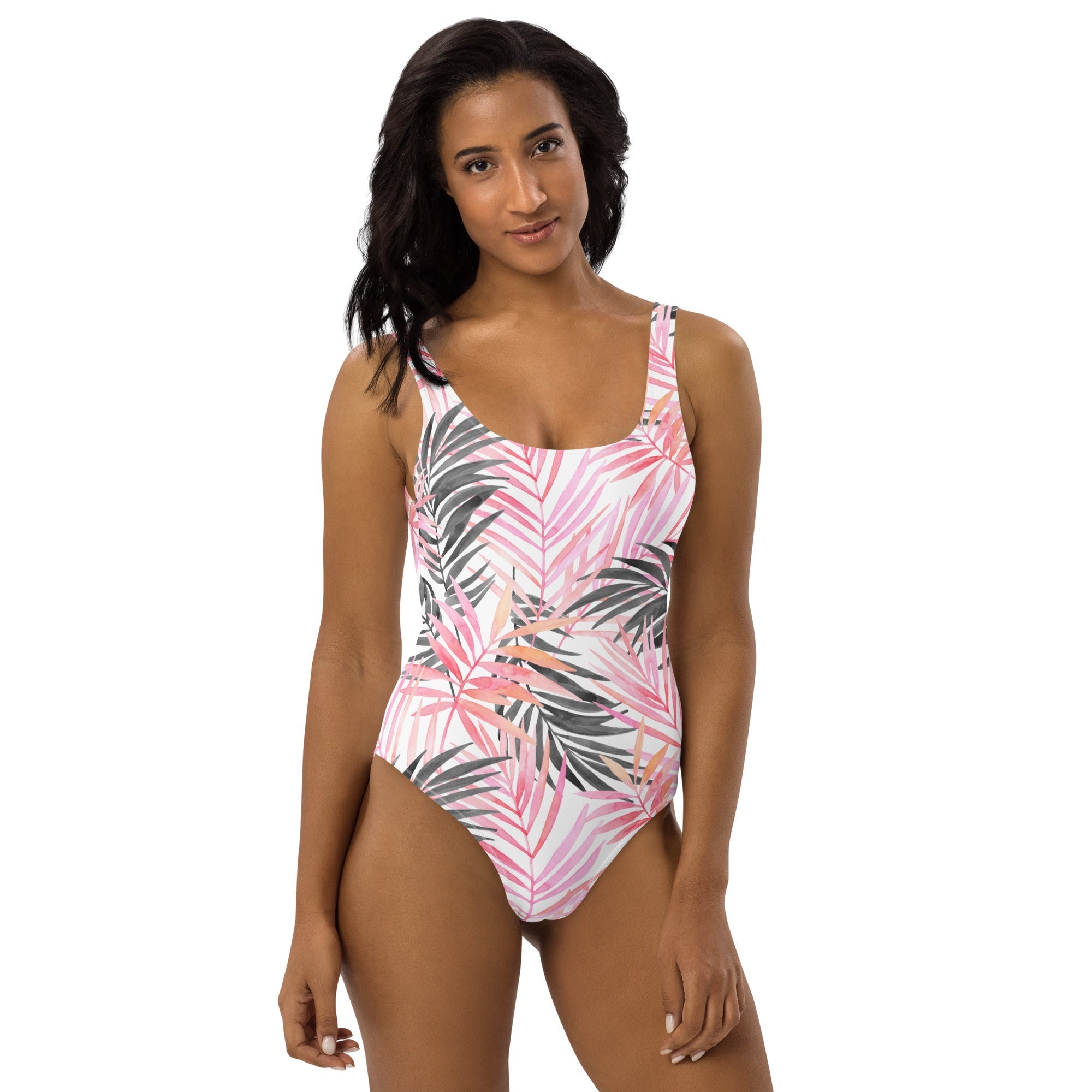 Soft Pink Tropical One-Piece Swimsuit
