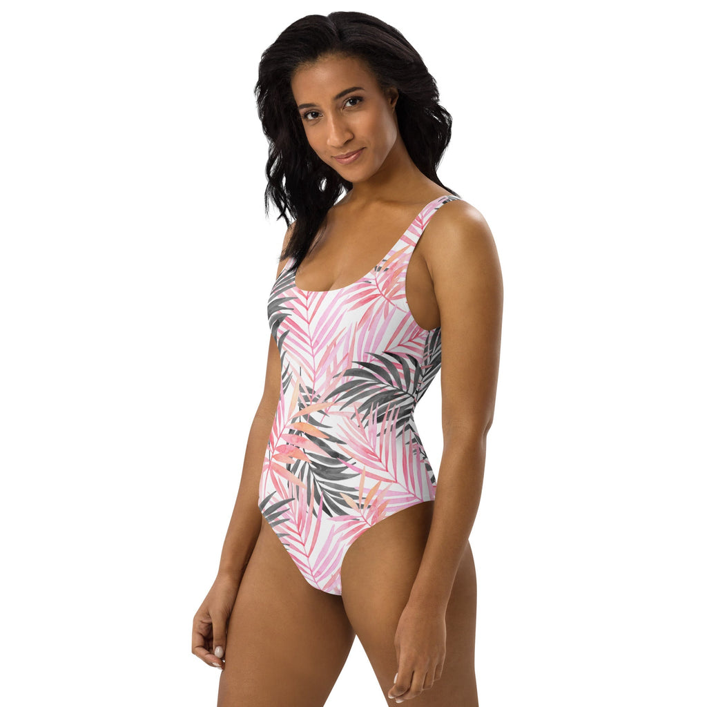 Soft Pink Tropical One-Piece Swimsuit