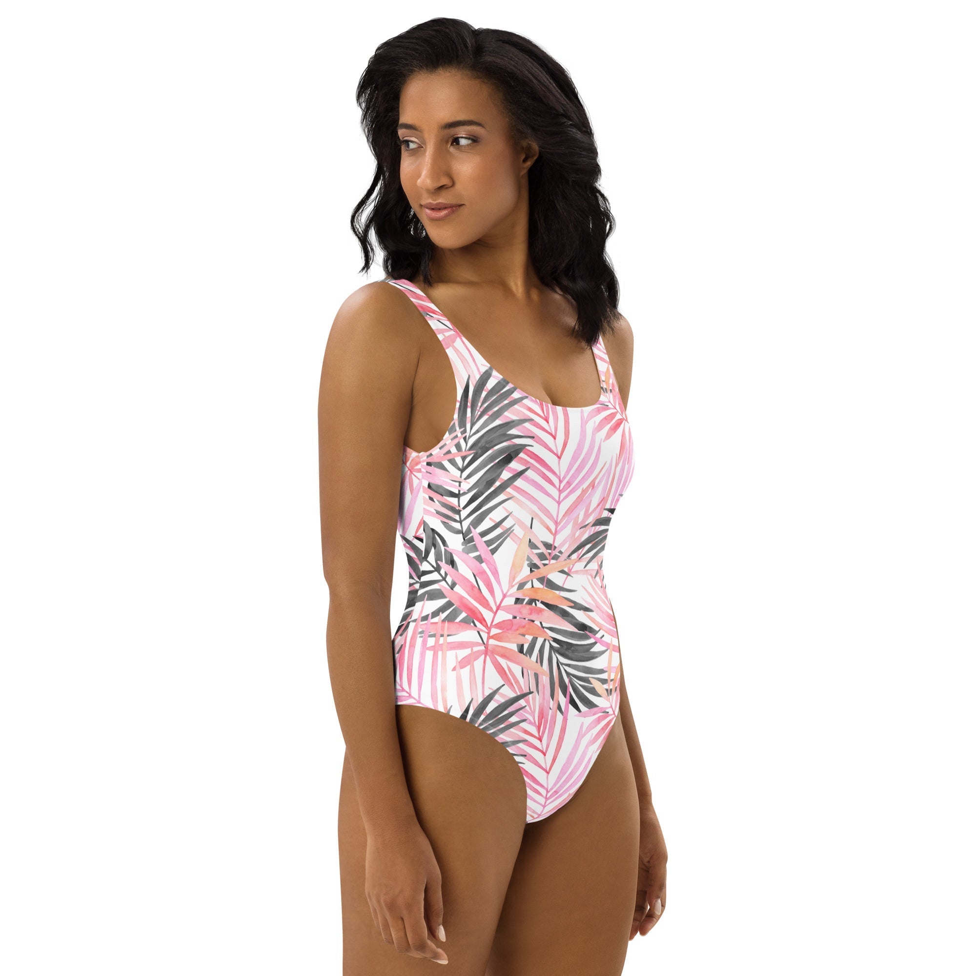 Soft Pink Tropical One-Piece Swimsuit