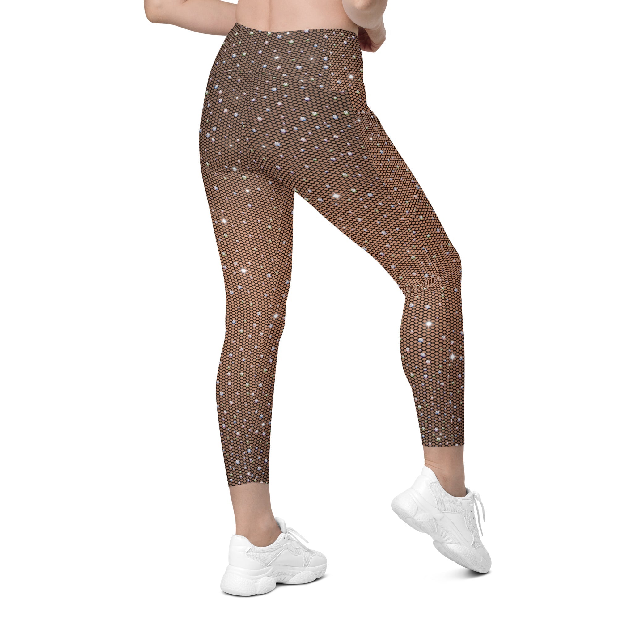 Sparkle Fishnet Crossover Leggings With Pockets