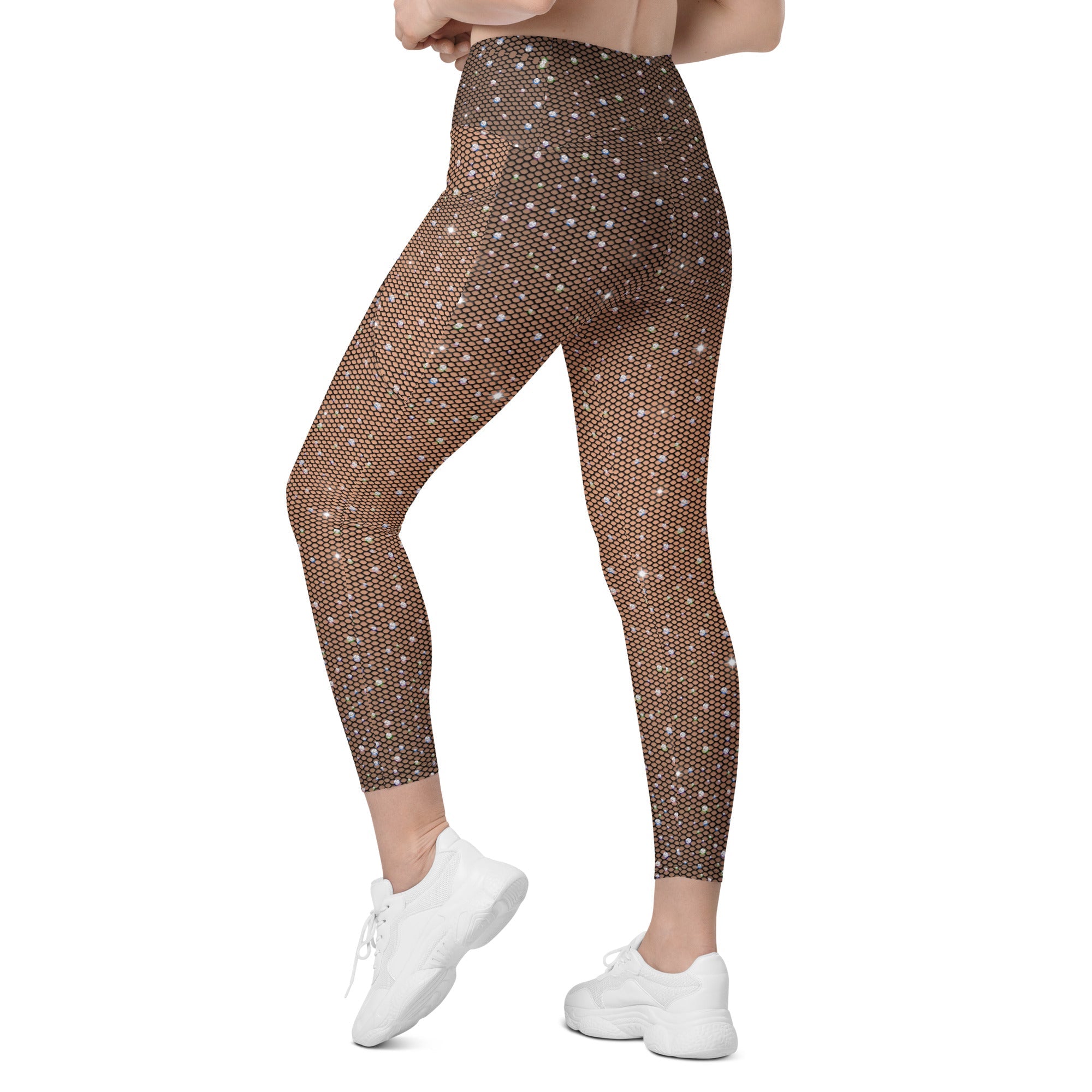 Sparkle Fishnet Crossover Leggings With Pockets