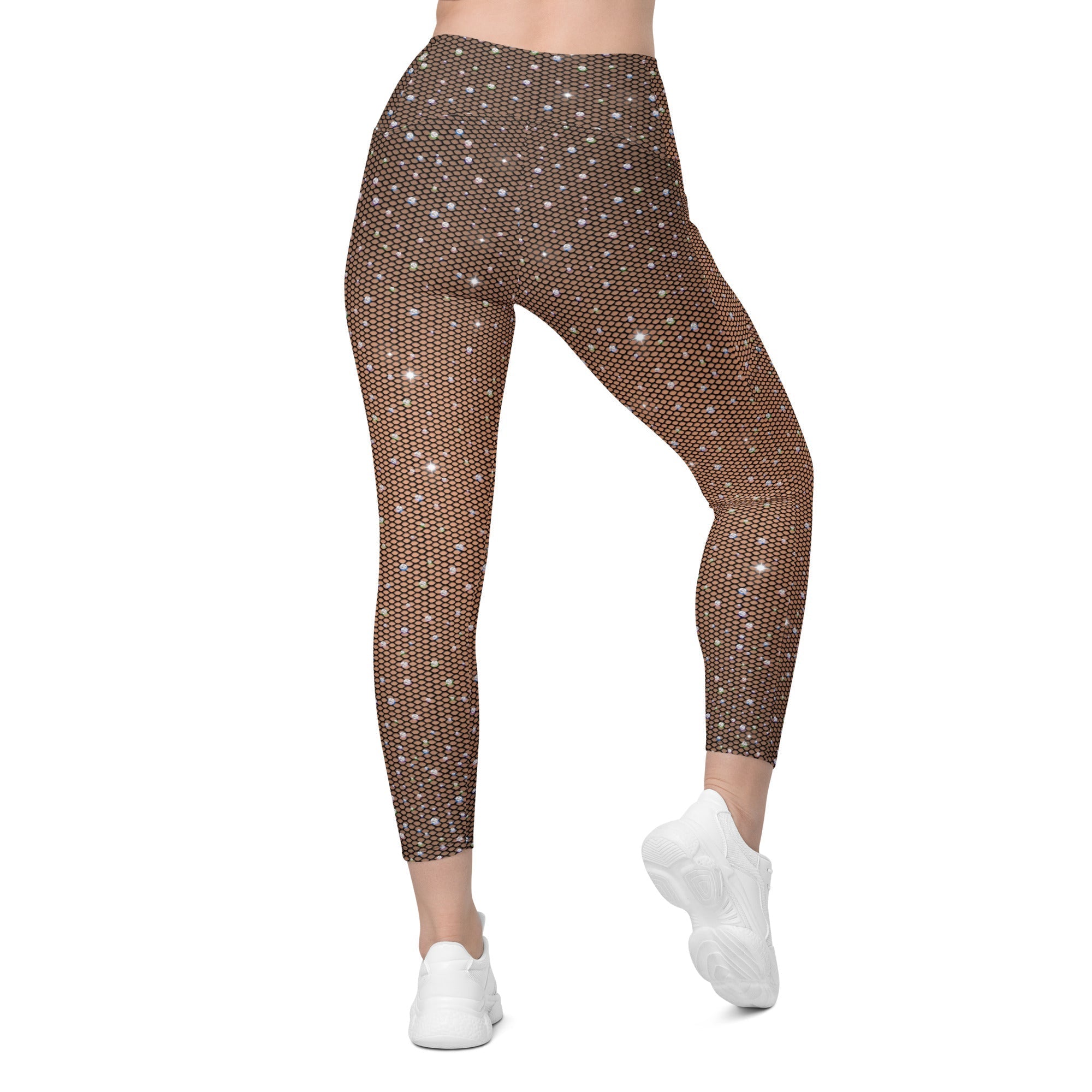 Sparkle Fishnet Crossover Leggings With Pockets