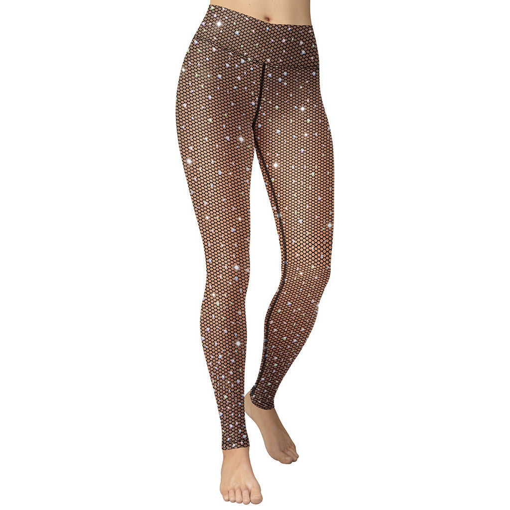 Printed Sparkle Fishnet Effect Yoga Leggings