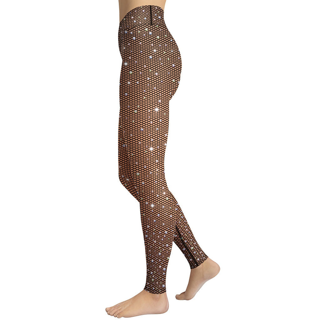 Printed Sparkle Fishnet Effect Yoga Leggings