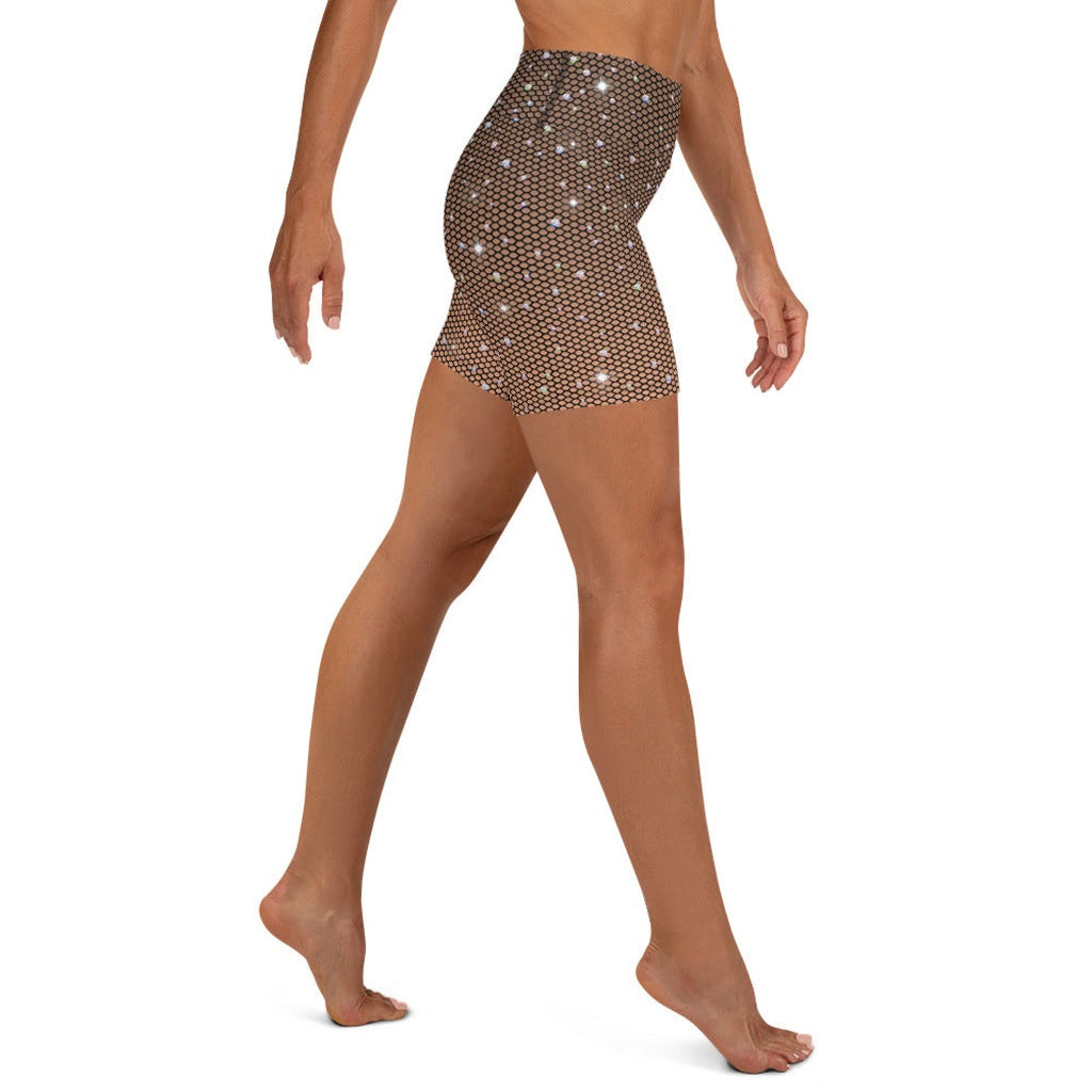 Sparkle Fishnet Yoga Shorts