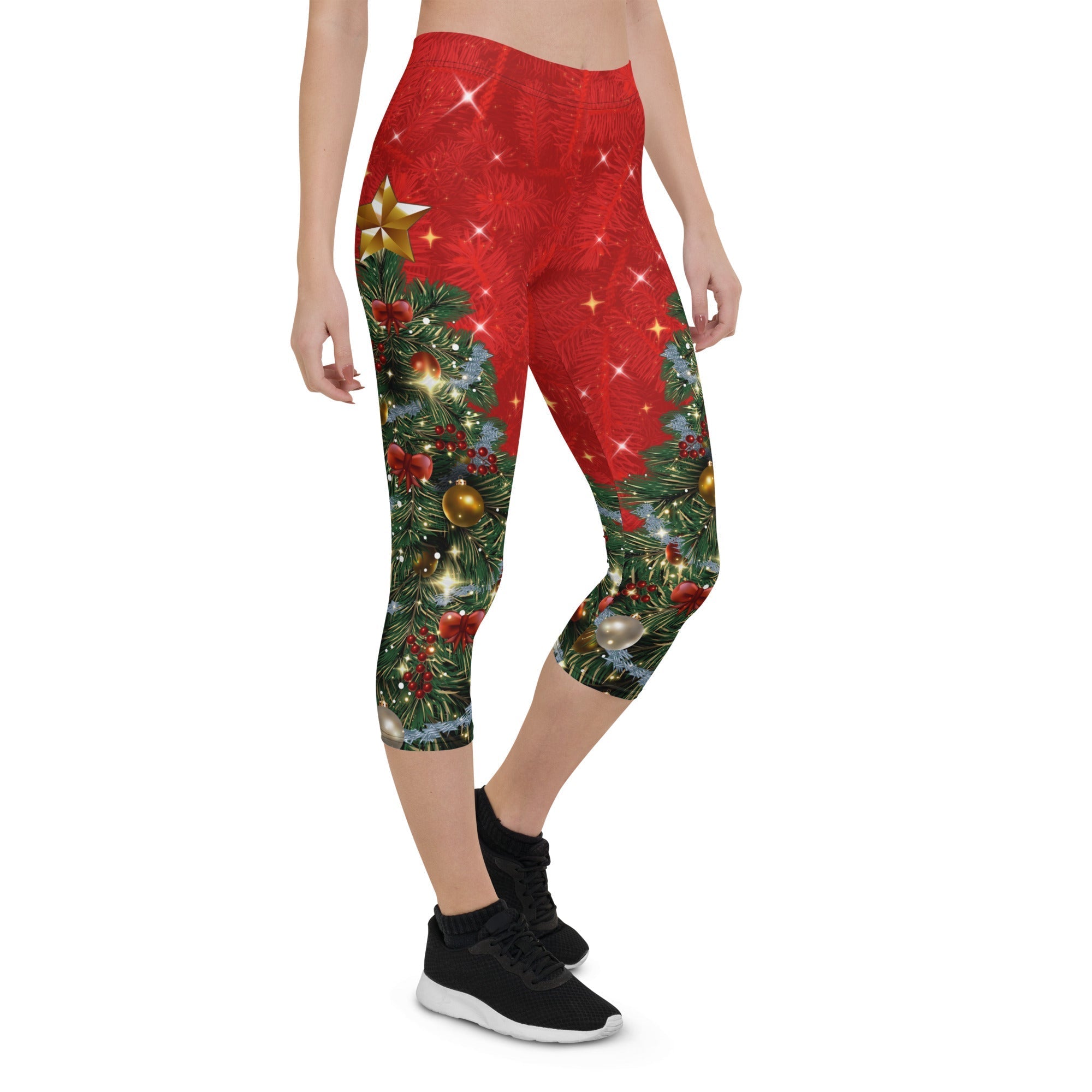 Sparkly Print Christmas Tree Capris