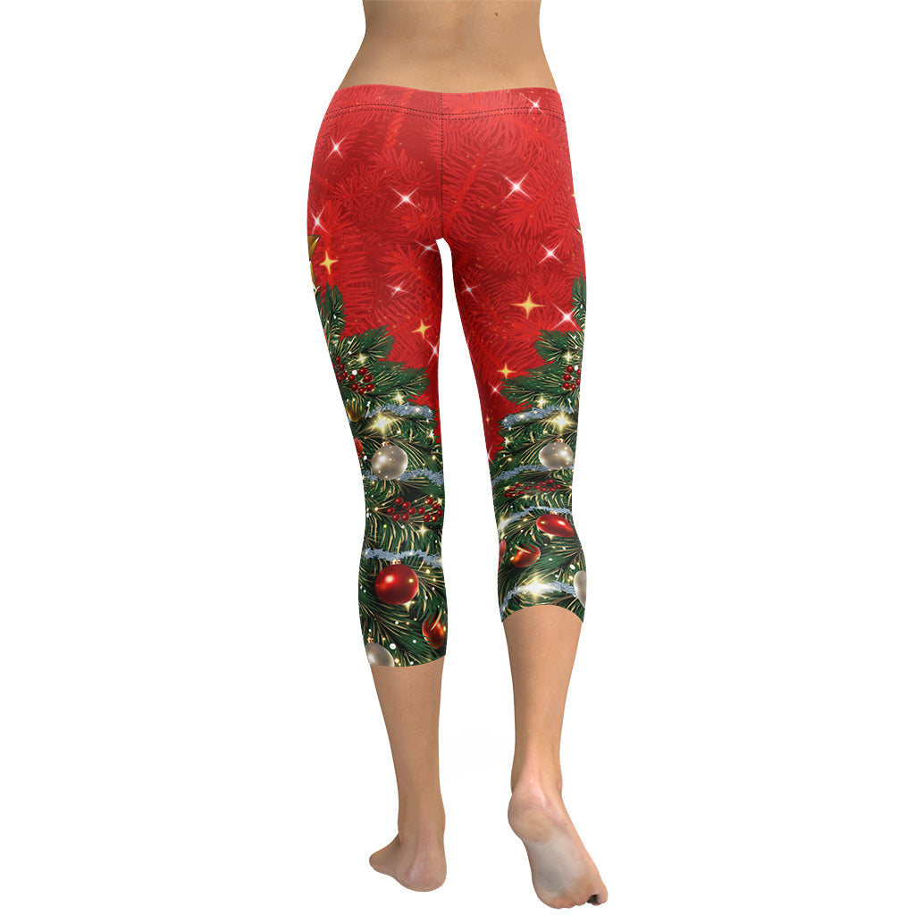 Sparkly Print Christmas Tree Capris