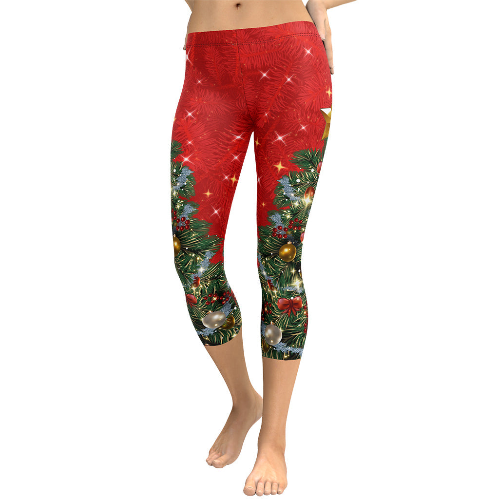 Sparkly Print Christmas Tree Capris