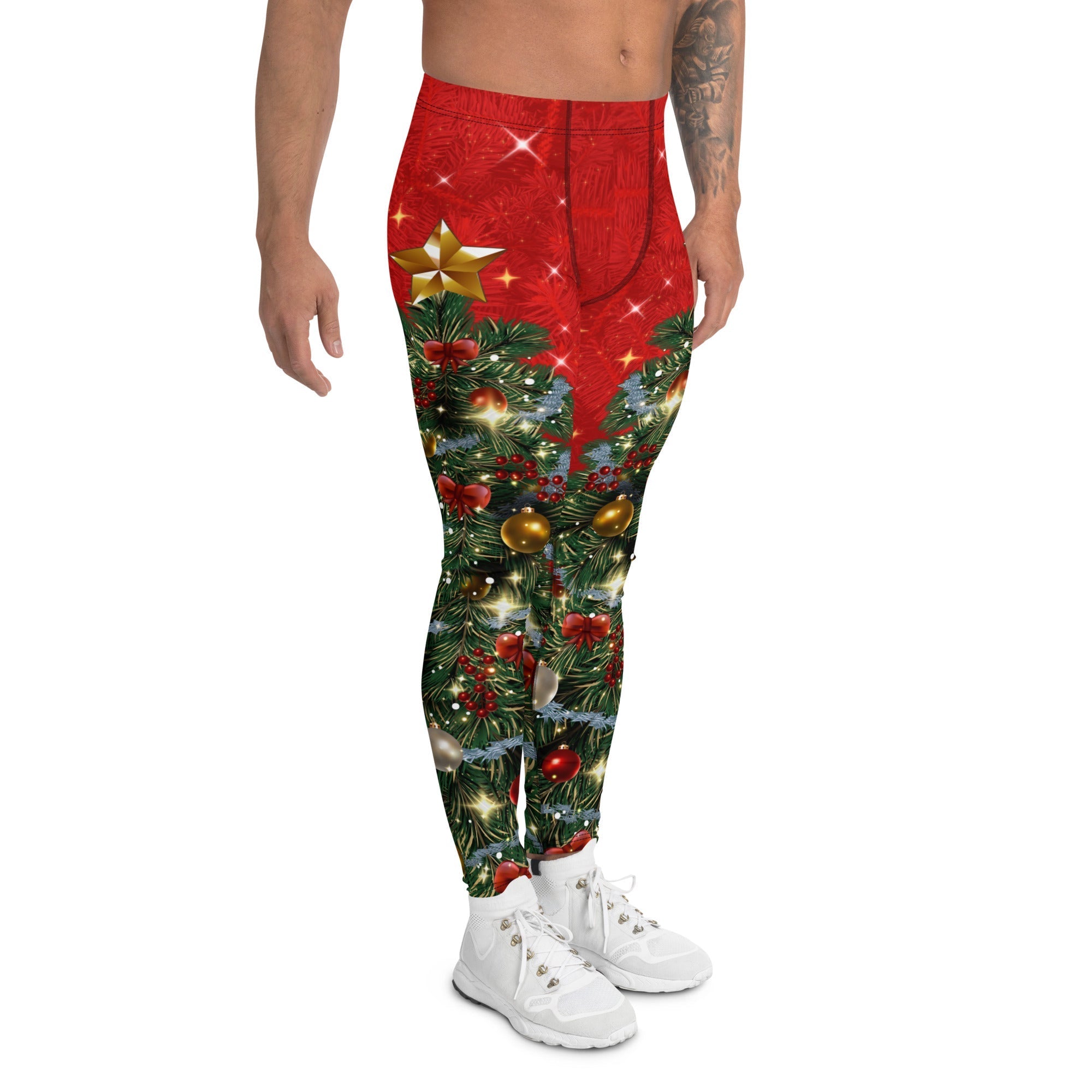 Sparkly Print Christmas Tree Men's Leggings
