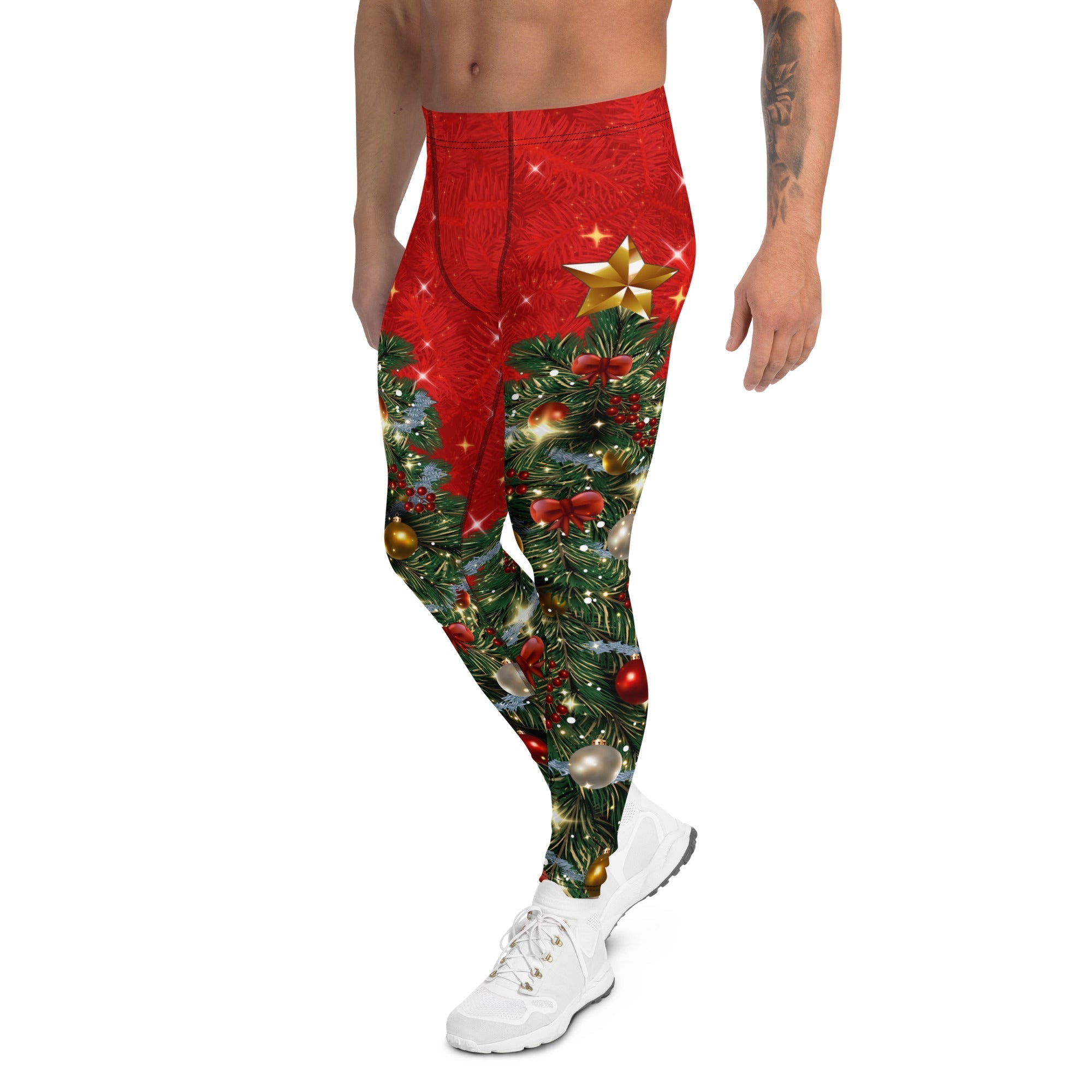 Sparkly Print Christmas Tree Men's Leggings