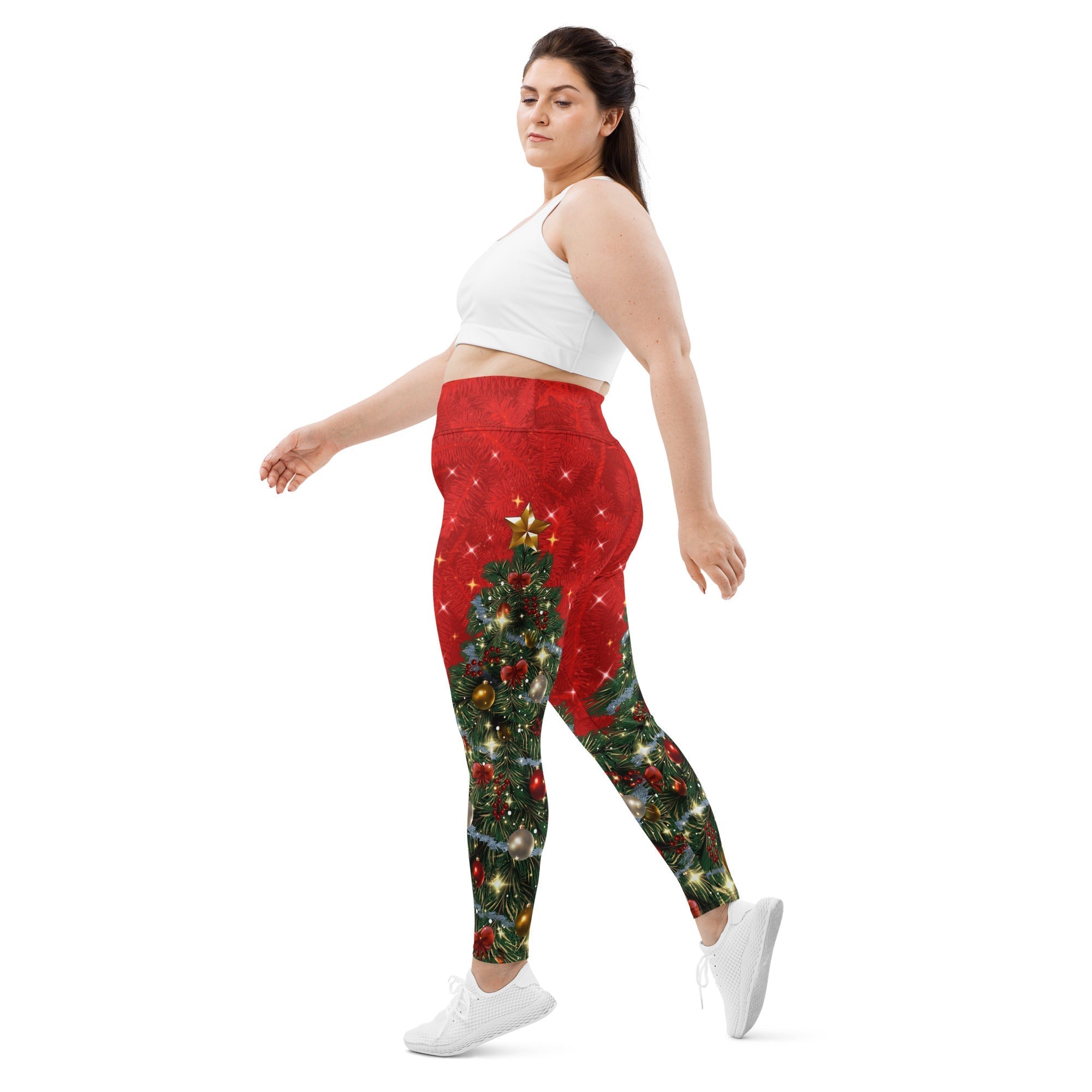 Sparkly Print Christmas Tree Plus Size Leggings